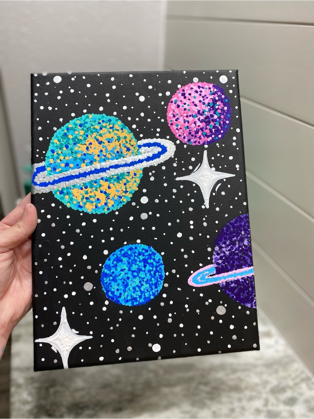 Colorful Planet Dot Art Canvas